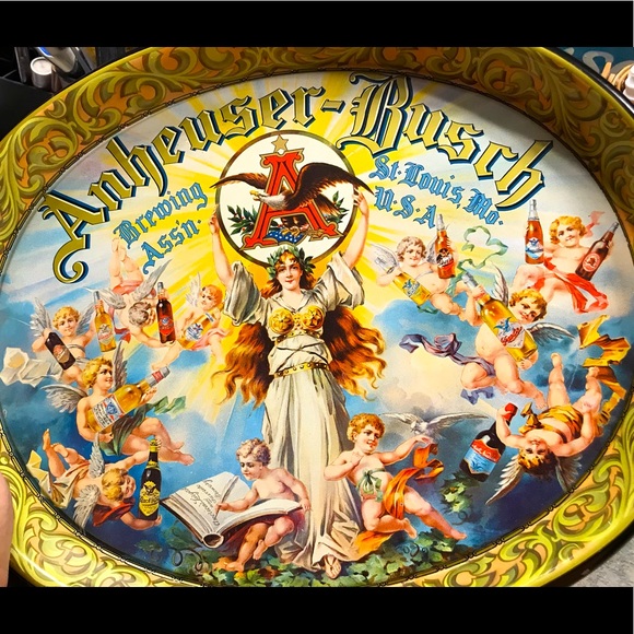 Vintage Anheuser Busch Brewing Cherub Metal Tray - Picture 1 of 8